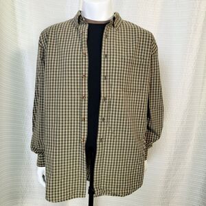 LL Bean Rugged Button Down Shirt Mid-Weight Outdoor Tan Green Plaid Men's XL
